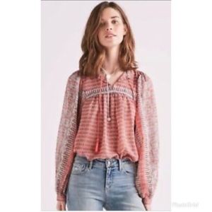 Lucky Brand Coral Aztec Print Blouse Size Small